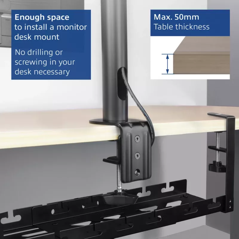 Untertisch ausziehbarer Kabelmanagementschale ACT 43–72 cm Klemmhalterung, Stahl, 728×130×190 mm, 5 kg