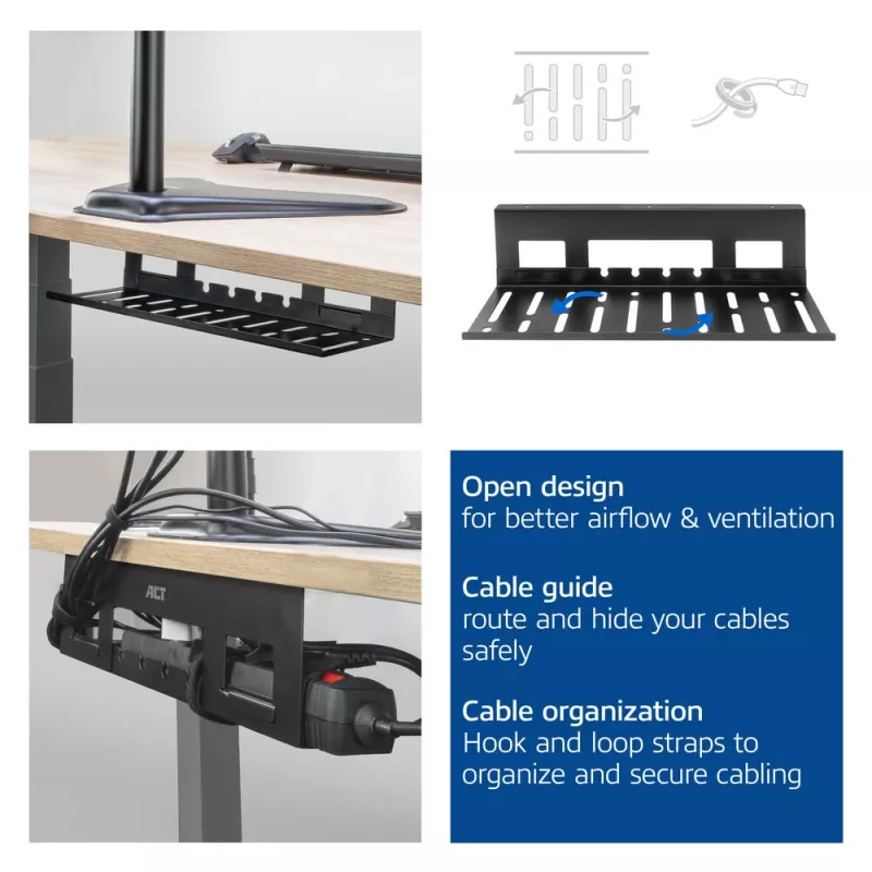 Untertisch-Kabelmanagementwanne ACT 40 cm Stahl, gerade, 3 kg Tragfähigkeit (B400×T140×H100 mm)