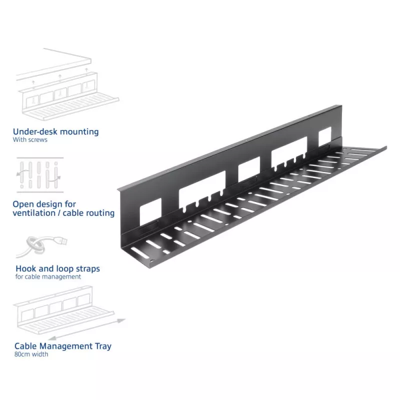 Untertisch-Kabelmanagementwanne ACT 80 cm – gerade horizontale Stahlwanne 800×140×100 mm