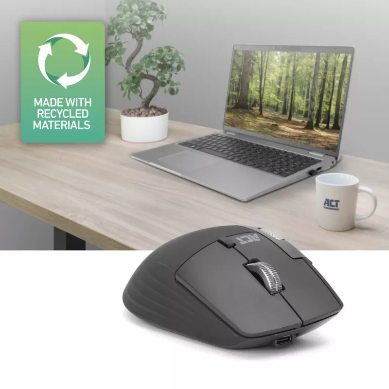 ACT AC5147 kabellose Lasermaus — rechtshändig, RF + Bluetooth, 4800 DPI, 6 Tasten, grau