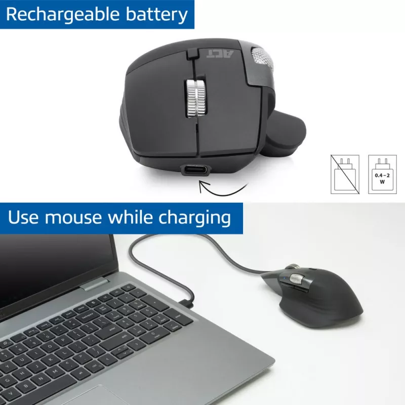 ACT AC5147 kabellose Lasermaus — rechtshändig, RF + Bluetooth, 4800 DPI, 6 Tasten, grau