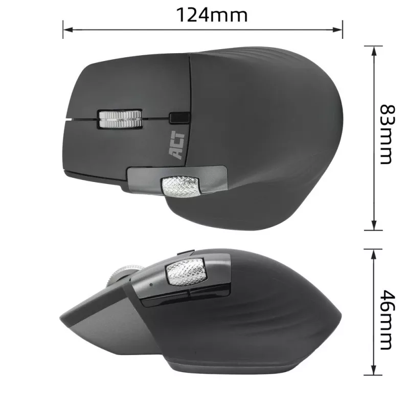 ACT AC5147 kabellose Lasermaus — rechtshändig, RF + Bluetooth, 4800 DPI, 6 Tasten, grau