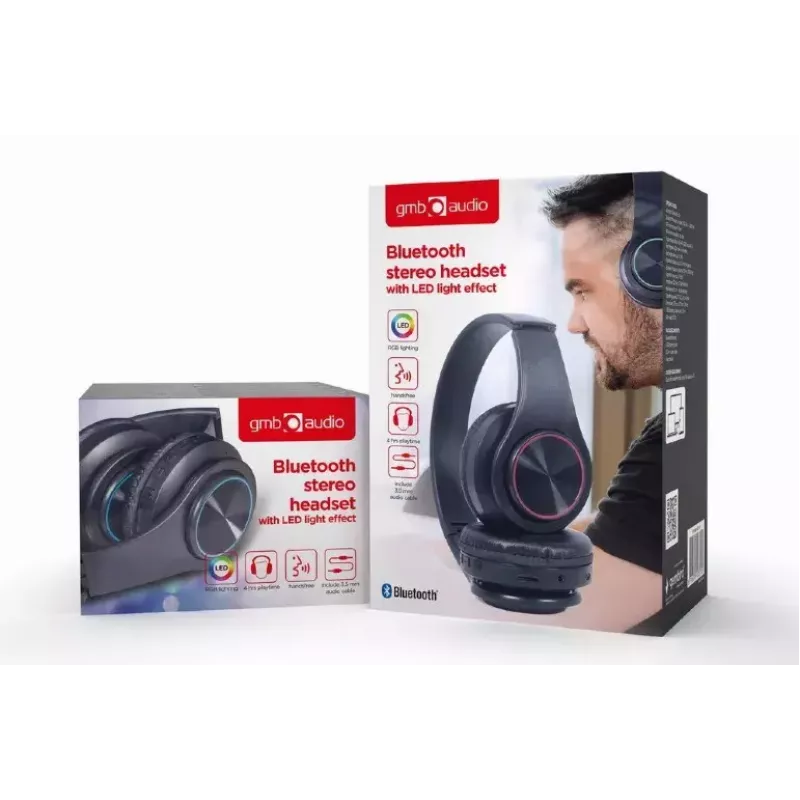 Kabelgebundenes & kabelloses Headset GEMBIRD BHP-LED-01, supra-aural, Kopfbügel, schwarz, 0,3 m Kabel, 150 g