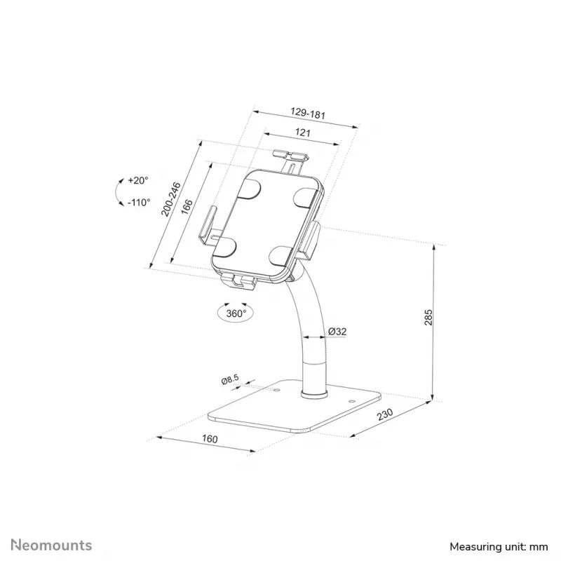 Neomounts DS15-625BL1 Tablet-Ständer für den Schreibtisch 7,9-11 Zoll – abschließbar – universell
