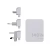 Tragbarer 140W GaN-Reiselader Xtorm XVC2140 mit 3× USB-C-PD-Anschlüssen und 2 m USB-C-Kabel, weiß