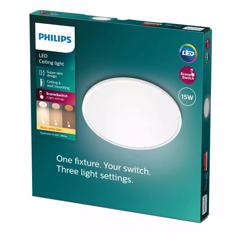 Philips Functional Super schlank Deckenleuchte 15 W, LED, Nicht austauschbare(s) Leuchtmittel, 2700 K, 1300 lm, IP20, Weiß