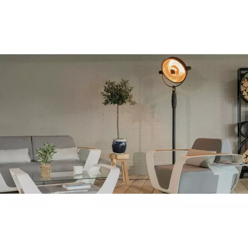 Halogen-Elektroheizlüfter SUNRED Retro, 2100/900 W, für Bodenaufstellung im Innenbereich, heizt bis zu 17 m², schwarz/braun