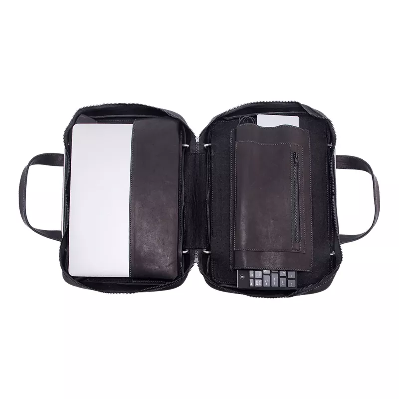 R-Go Tools Laptoptasche R-Go Viva, Vollleder, mit integriertem Laptopständer, Schultergurt, 39,6 cm (15,6 Zoll), schwarz