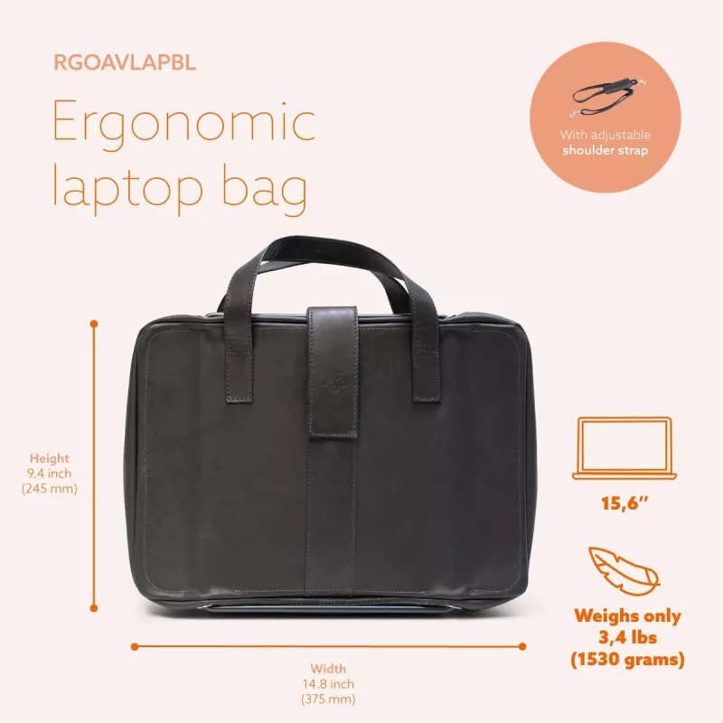 R-Go Tools Laptoptasche R-Go Viva, Vollleder, mit integriertem Laptopständer, Schultergurt, 39,6 cm (15,6 Zoll), schwarz