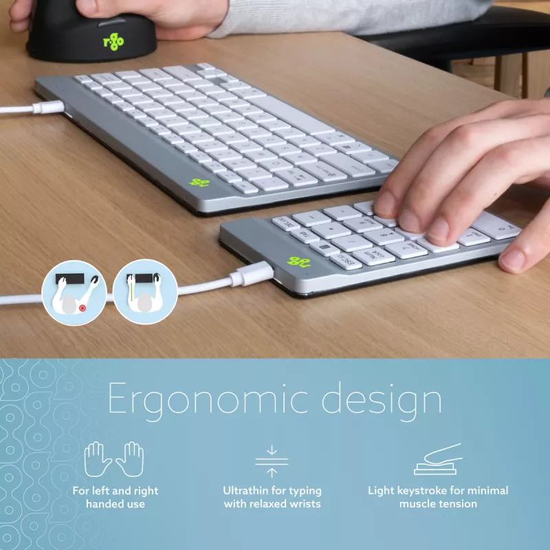 R-Go Tools Ziffernblock R-Go Numpad Break, ergonomischer Ziffernblock mit Pausensoftware, kabelgebunden, weiß