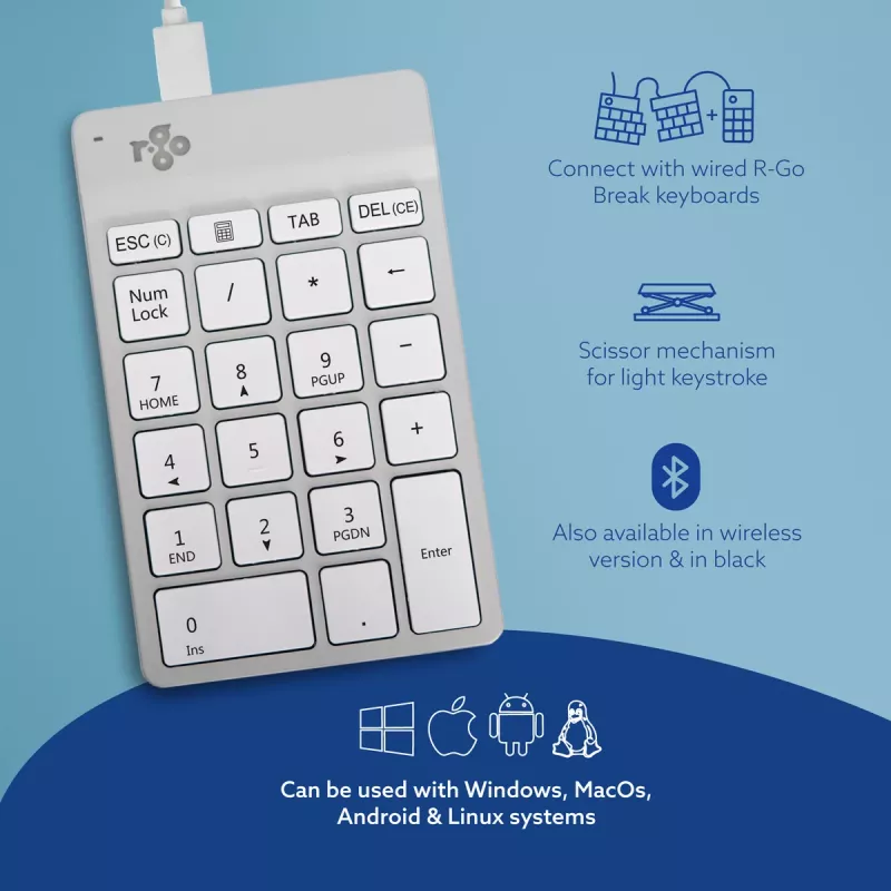 R-Go Tools Ziffernblock R-Go Numpad Break, ergonomischer Ziffernblock mit Pausensoftware, kabelgebunden, weiß