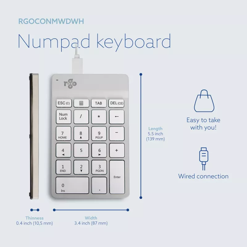 R-Go Tools Ziffernblock R-Go Numpad Break, ergonomischer Ziffernblock mit Pausensoftware, kabelgebunden, weiß