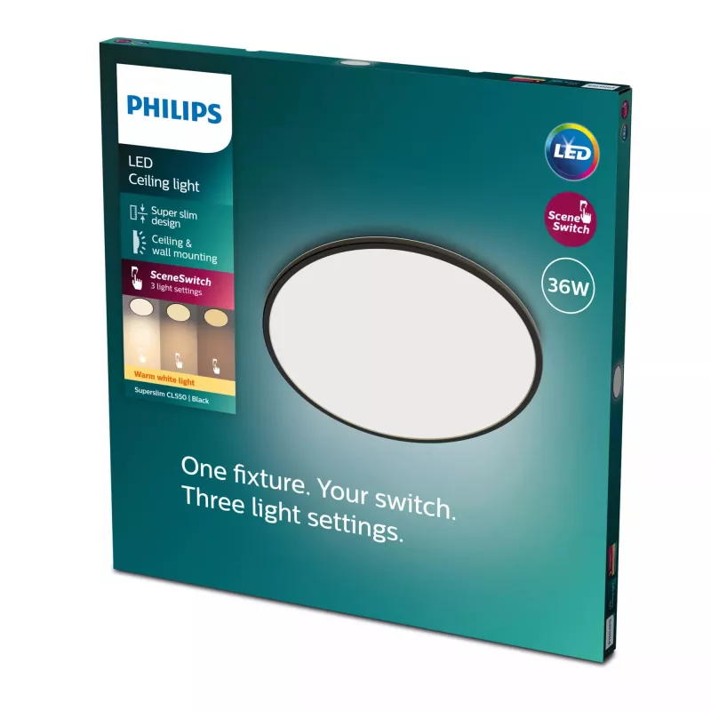 Deckenleuchte Philips Functional Super schlank 36 W LED Schwarz Rund