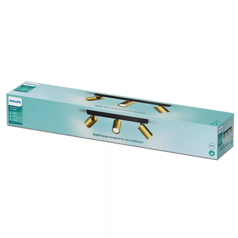 Decken-/Wandstrahler Philips Idris 3x GU10 LED IP44 220–240V Schwarz/Messing