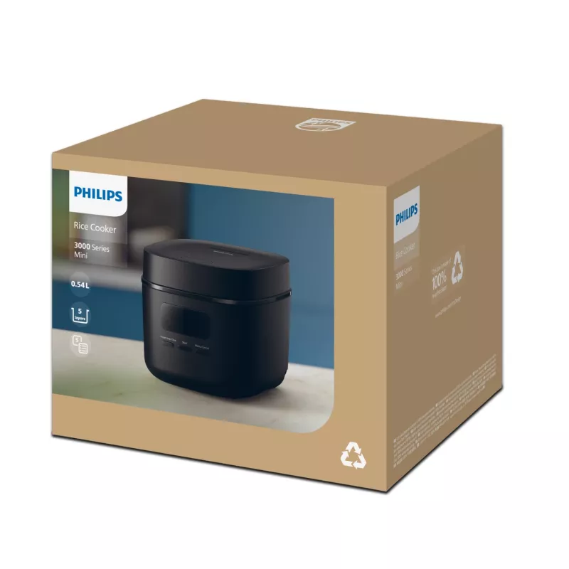 Reiskocher Philips 3000 Series HD3080/80, 0,54 L, 400 W, schwarz, Tastensteuerung