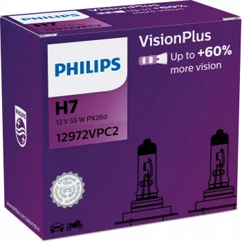Philips VisionPlus 12972VPC2 Mehr Sicherheit und Komfort, 55 W, 12 V, H7, Halogen, 2 Stück