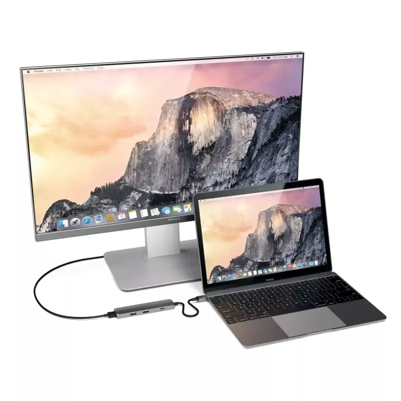 Satechi ST-CMAM Laptop-Dock/Port-Replikator USB 3.2 Gen 1 Type-C, HDMI, USB-A, USB-C, Grau, Aluminium