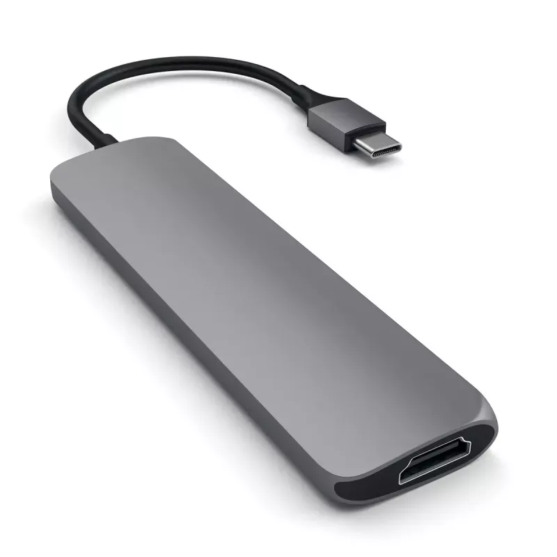 Satechi ST-CMAM Laptop-Dock/Port-Replikator USB 3.2 Gen 1 Type-C, HDMI, USB-A, USB-C, Grau, Aluminium