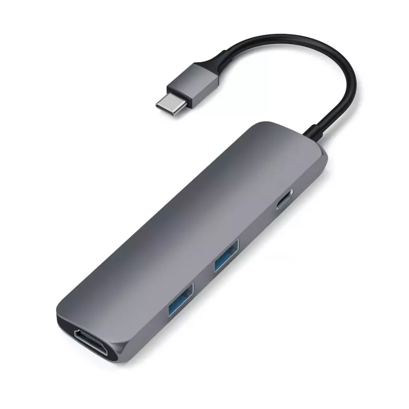 Satechi ST-CMAM Laptop-Dock/Port-Replikator USB 3.2 Gen 1 Type-C, HDMI, USB-A, USB-C, Grau, Aluminium
