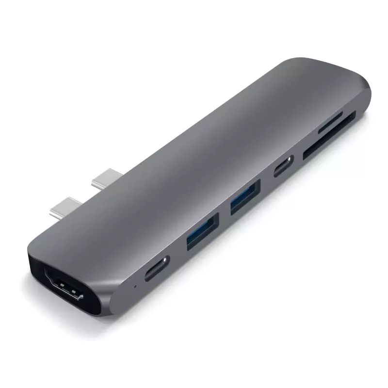 Satechi Laptop-Dock/Port-Replikator ST-CMBPM — USB 3.2 Gen 1 Typ-C-Host, HDMI, USB-A, SD/MicroSD, Grau