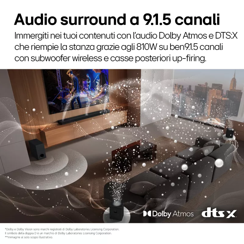 Soundbar LG S95TR 9.1.5 Kanäle 810 W RMS mit kabellosem 220 W Subwoofer, Schwarz