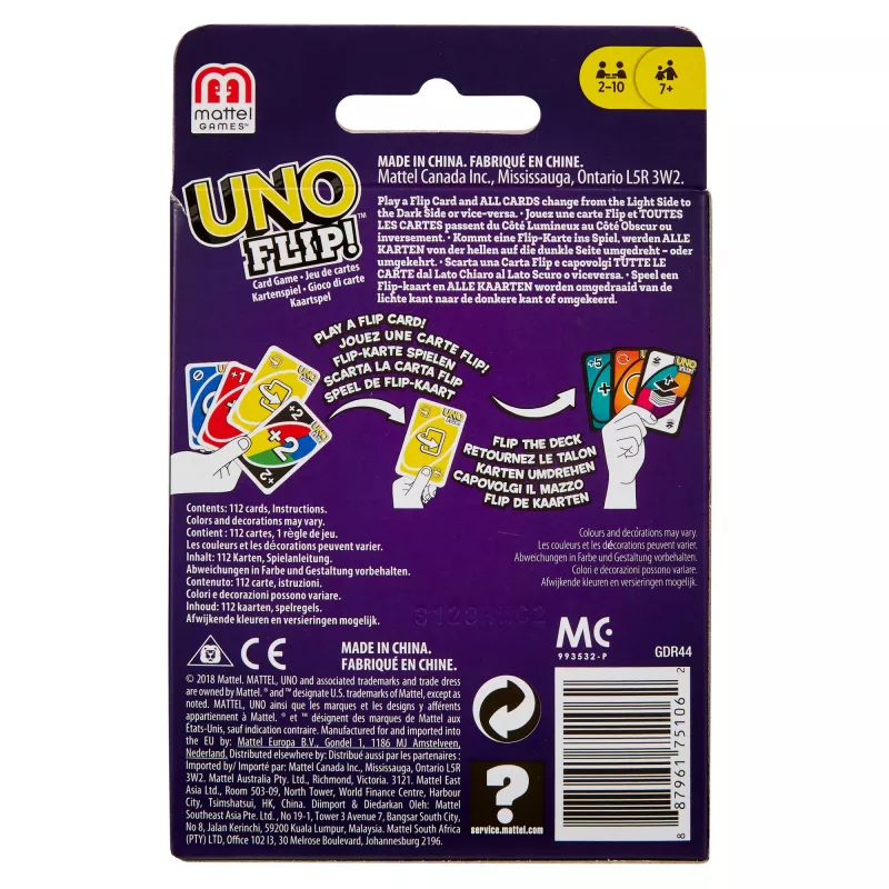 Spiele UNO FLIP Kartenspiel mit farbenblind zugänglichem Deck für Kinder, Erwachsene und Familienspieleabende