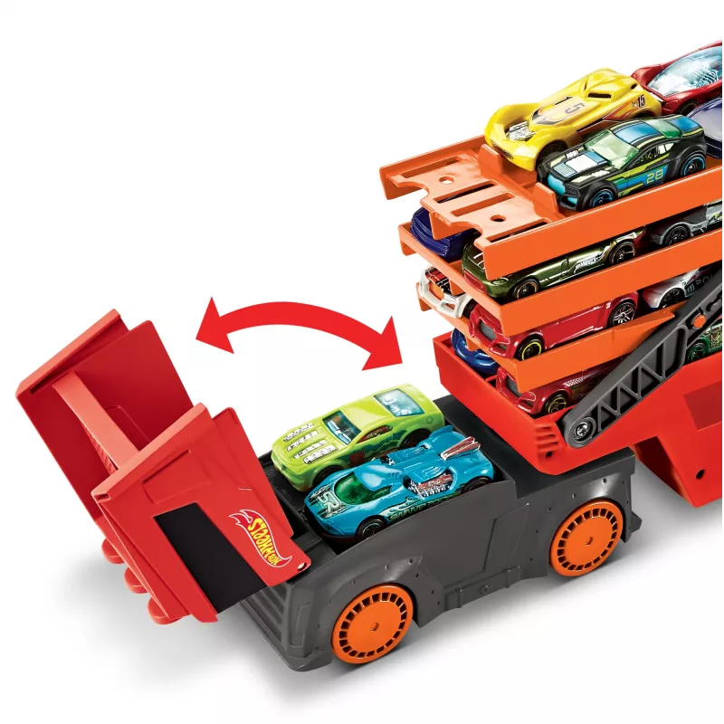 Hot Wheels City Mega Hauler mit Stauraum für bis zu 50 Autos im Maßstab 1:64, ab 3 Jahren