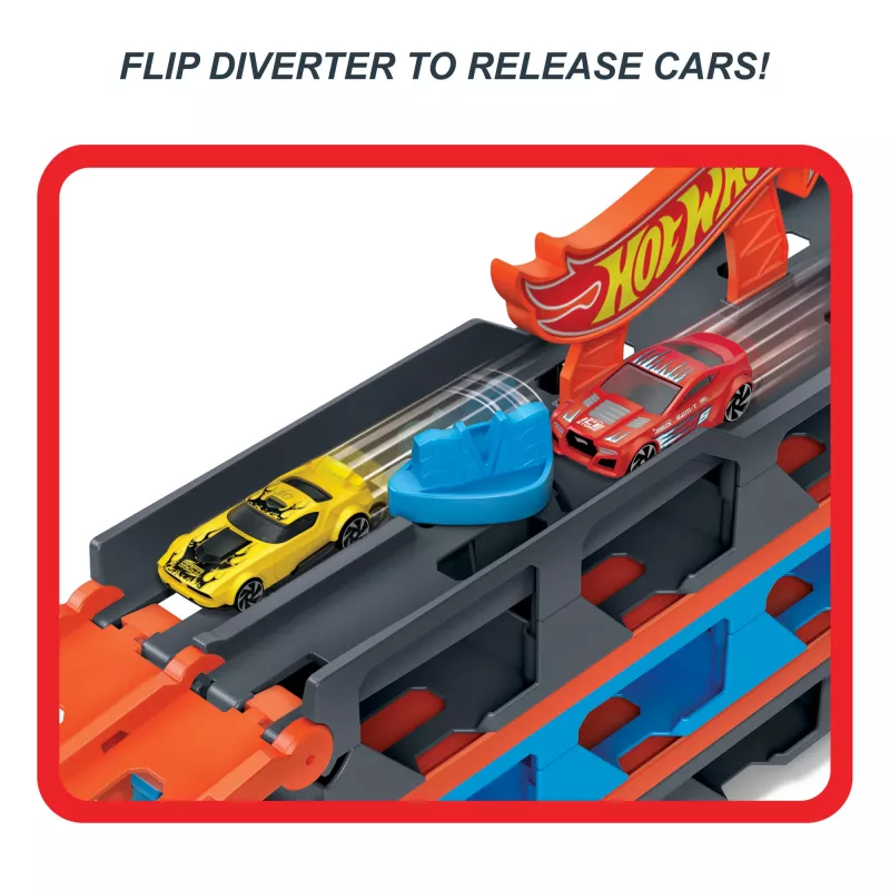 Hot Wheels City Speedway Hauler Carrier mit 3 Spielzeugautos, Fahrzeug-Set, 4 Jahr(e), Kunststoff, Grau, Mehrfarbig