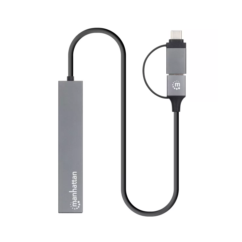 Manhattan USB-C & USB-A Combo Dock/Hub, Anschlüsse (4): USB-A (x4), 5 Gbps (USB 3.2 Gen1 alias USB 3.0), USB-gespeist (kein externes Netzteil erforderlich), Kabel 25 cm