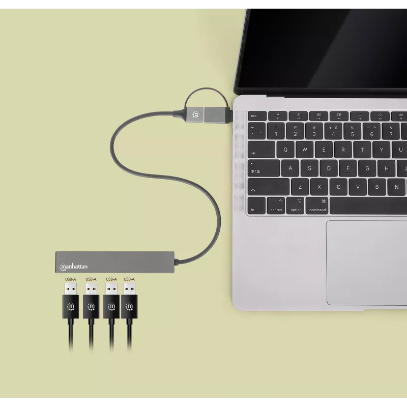 Manhattan USB-C & USB-A Combo Dock/Hub, Anschlüsse (4): USB-A (x4), 5 Gbps (USB 3.2 Gen1 alias USB 3.0), USB-gespeist (kein externes Netzteil erforderlich), Kabel 25 cm