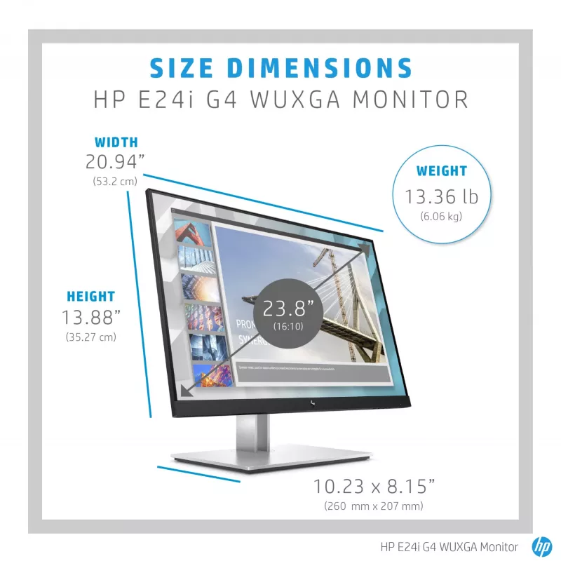 HP E-Series E24i G4 WUXGA Monitor, 61 cm (24 Zoll), 1920 x 1200 Pixel, WUXGA, LCD, 5 ms, Schwarz