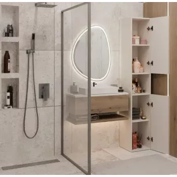Badezimmer-Standschrank Top E Shop NEL, freistehend 2-türig, Laminat in Cashmere, 1740×310×300 mm, 5 Einlegeböden