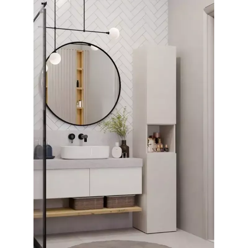 Badezimmer-Standschrank Top E Shop NEL, freistehend 2-türig, Laminat in Cashmere, 1740×310×300 mm, 5 Einlegeböden