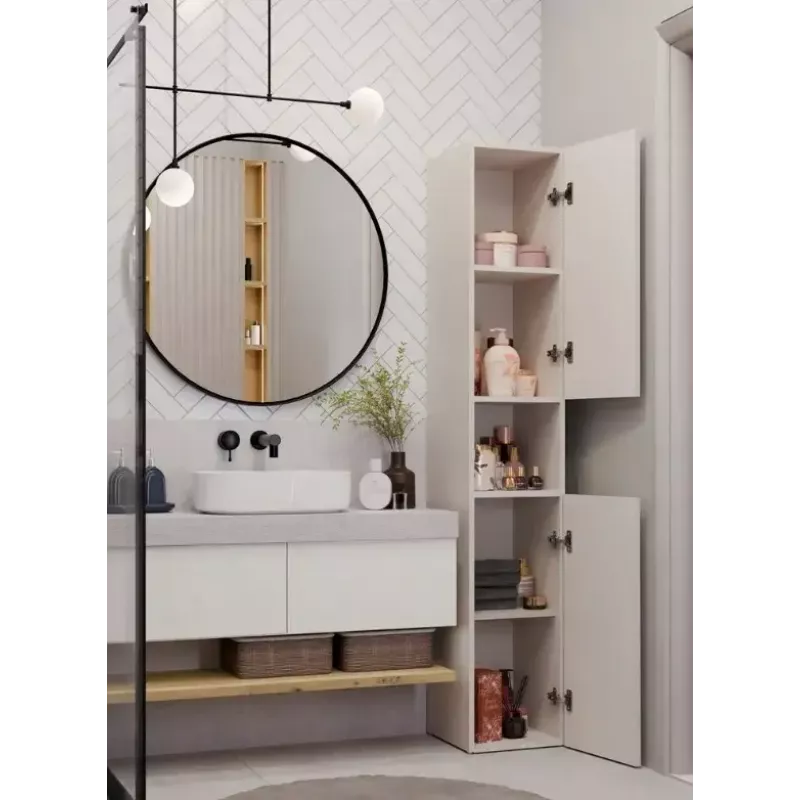 Badezimmer-Standschrank Top E Shop NEL, freistehend 2-türig, Laminat in Cashmere, 1740×310×300 mm, 5 Einlegeböden