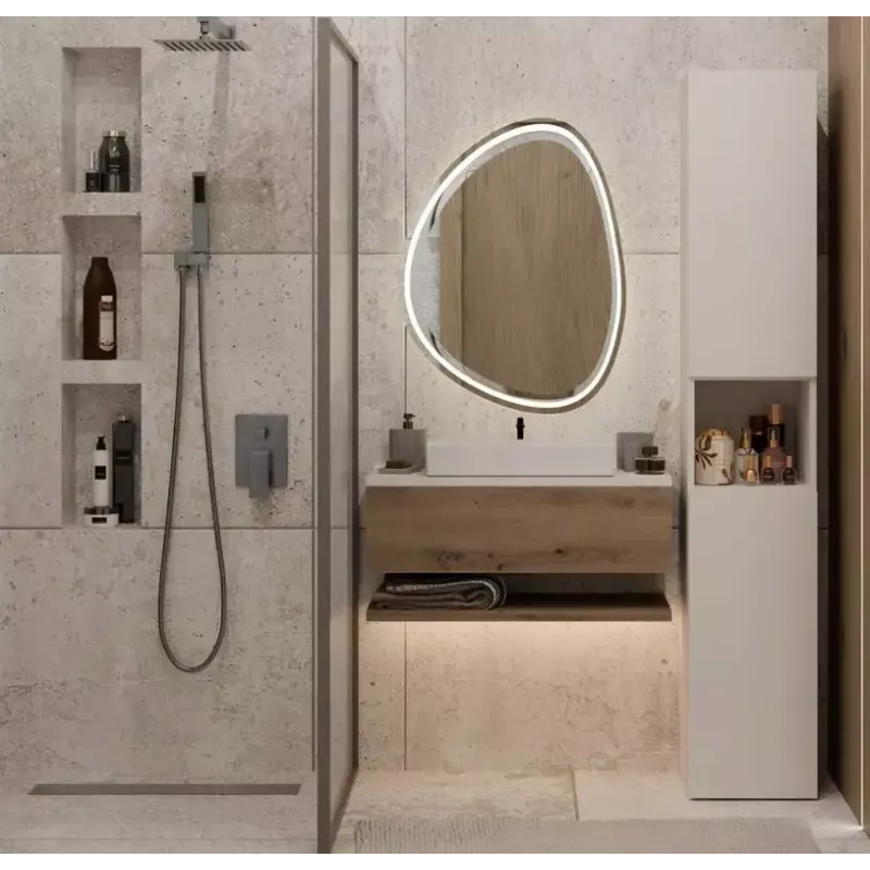 Badezimmer-Standschrank Top E Shop NEL, freistehend 2-türig, Laminat in Cashmere, 1740×310×300 mm, 5 Einlegeböden