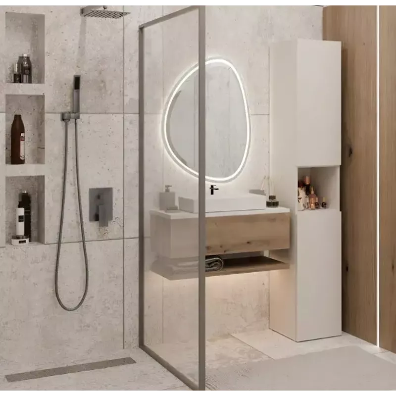 Badezimmer-Standschrank Top E Shop NEL, freistehend 2-türig, Laminat in Cashmere, 1740×310×300 mm, 5 Einlegeböden