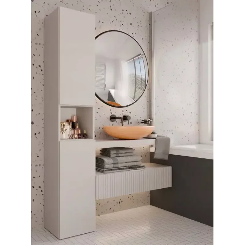 Badezimmer-Standschrank Top E Shop NEL, freistehend 2-türig, Laminat in Cashmere, 1740×310×300 mm, 5 Einlegeböden