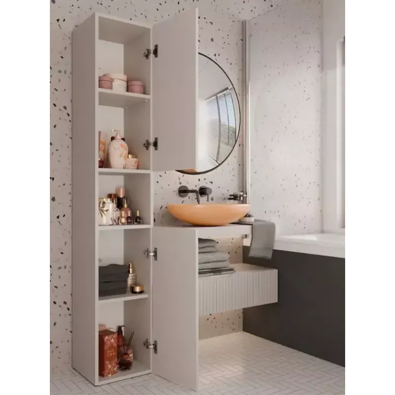 Badezimmer-Standschrank Top E Shop NEL, freistehend 2-türig, Laminat in Cashmere, 1740×310×300 mm, 5 Einlegeböden