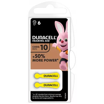 Duracell Hörgerätebatterie 10, Einwegbatterie, Zink-Luft, 1,45 V, 6 Stück, 100 mAh, 4 Jahre