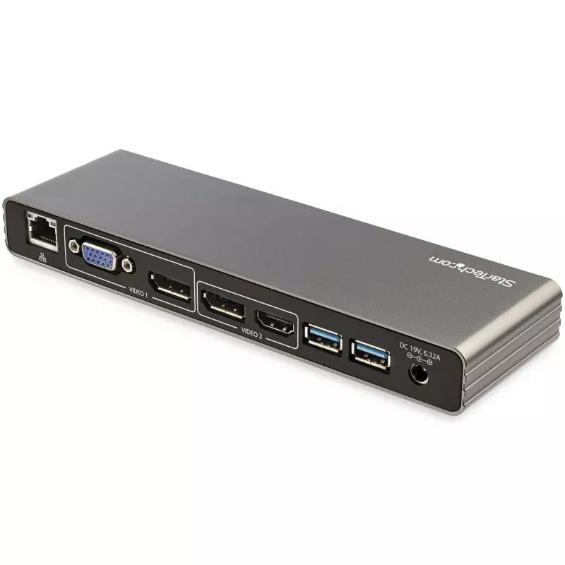 StarTech.com Thunderbolt 3 Dock – Dual-4K-60-Hz-Monitor-TB3-Laptop-Dockingstation mit DisplayPort, HDMI und 1080p VGA – 85 W Power Delivery & Ladeleistung – 2x USB-A, Ethernet – Mac & Windows