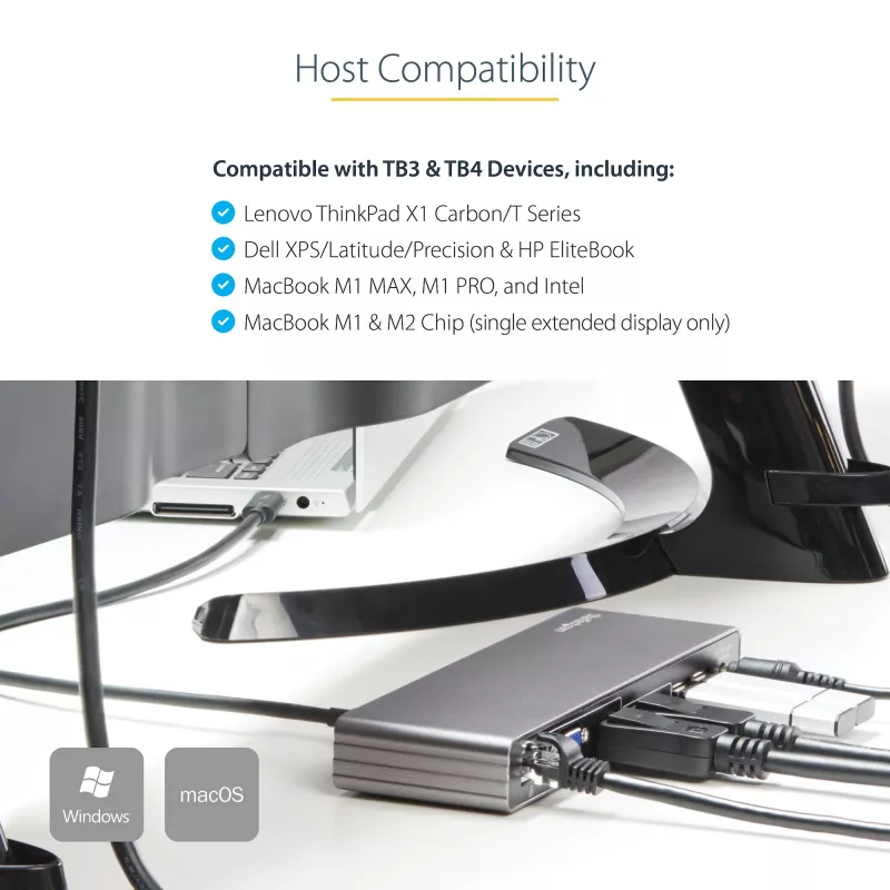 StarTech.com Thunderbolt 3 Dock – Dual-4K-60-Hz-Monitor-TB3-Laptop-Dockingstation mit DisplayPort, HDMI und 1080p VGA – 85 W Power Delivery & Ladeleistung – 2x USB-A, Ethernet – Mac & Windows