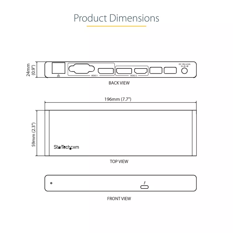 StarTech.com Thunderbolt 3 Dock – Dual-4K-60-Hz-Monitor-TB3-Laptop-Dockingstation mit DisplayPort, HDMI und 1080p VGA – 85 W Power Delivery & Ladeleistung – 2x USB-A, Ethernet – Mac & Windows