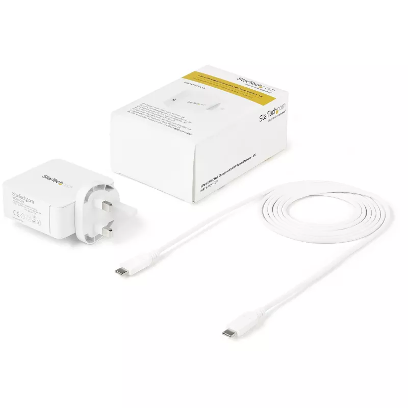 StarTech.com USB-C-Wandladegerät - USB-C-Laptop-Ladegerät 60 W PD - 6 Fuß/2 m Kabel - Universelles kompaktes Typ-C-Netzteil - Dell XPS/Lenovo X1 Carbon/HP EliteBook/MacBook - USB-IF/CE-zertifiziert