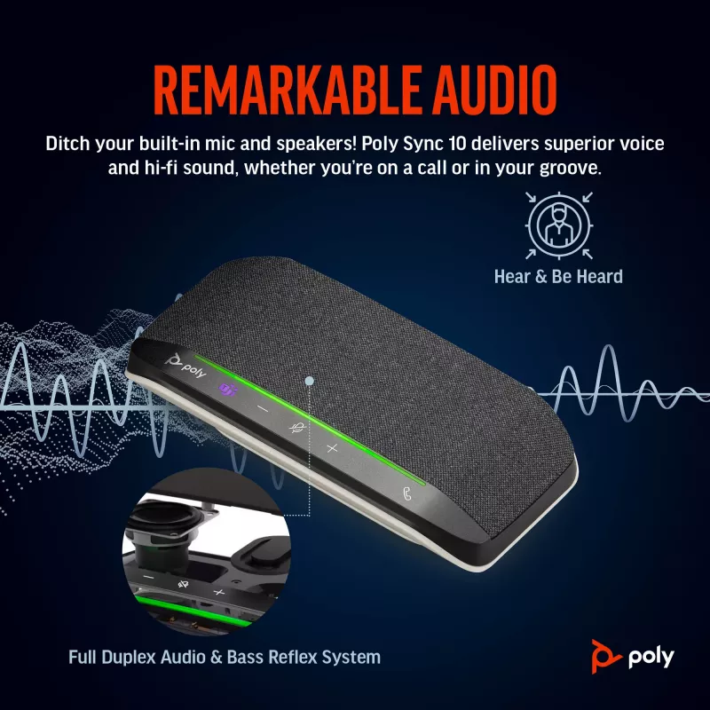 HP Poly Sync 10 Microsoft Teams Certified Speakerphone, PC, Silber, 0,715 m, IP64, Windows 10, Windows 11, MacOS