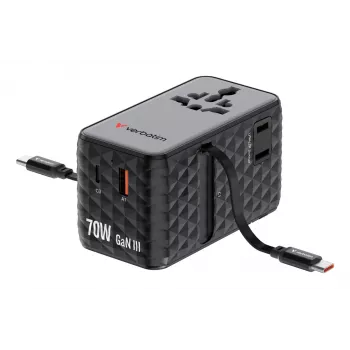 Verbatim Charge 'n' Travel 70W 2C retractable Universal Travel Adapter Schwarz