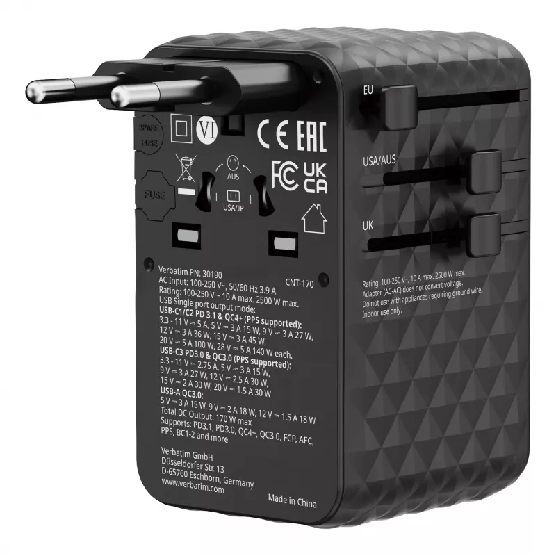 Verbatim Charge 'n' Travel 170W Universal-Reiseadapter Schwarz