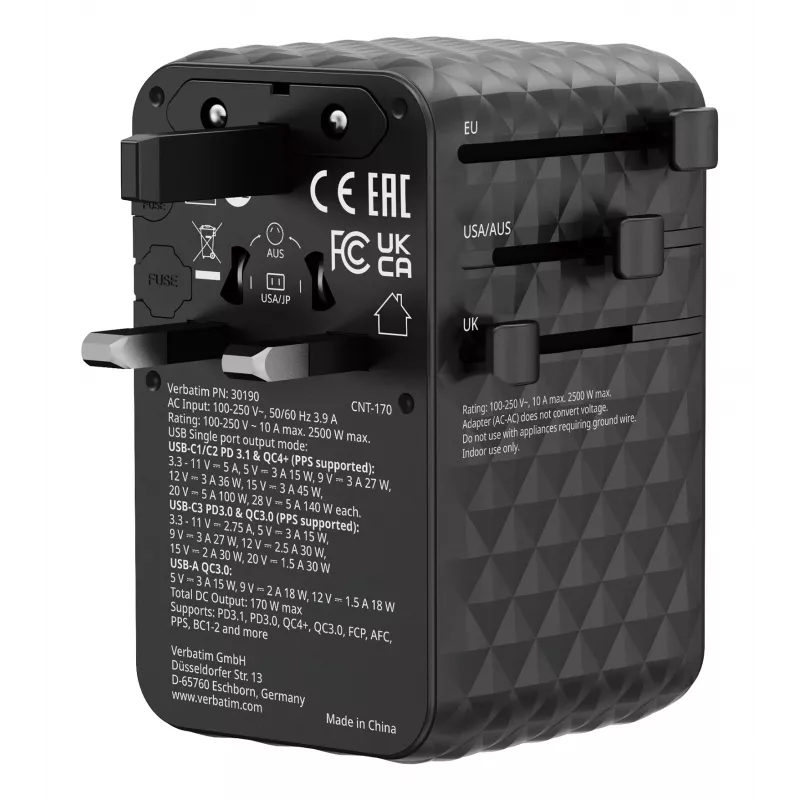Verbatim Charge 'n' Travel 170W Universal-Reiseadapter Schwarz