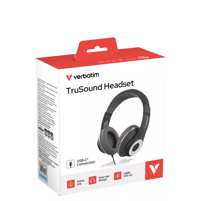 Verbatim TruSound USB-C Headset, Kabelgebunden, Musik/Alltag, 20 - 20000 Hz, 200,9 g, Headset, Schwarz