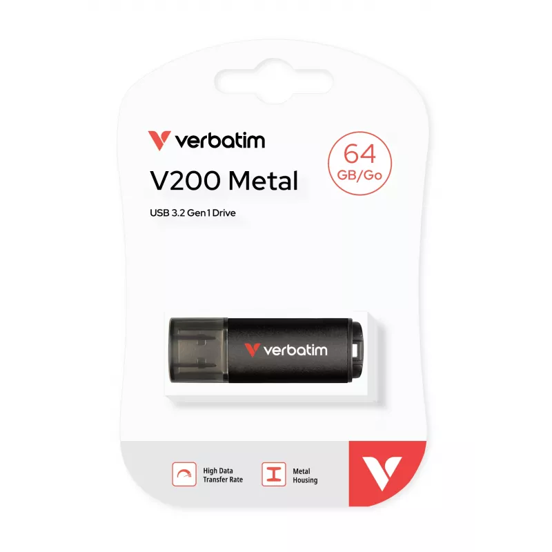 Verbatim V200 Metal USB-Stick 64GB, 64 GB, USB Typ-A, 3.2 Gen 1 (3.1 Gen 1), 200 MB/s, Kappe, Schwarz