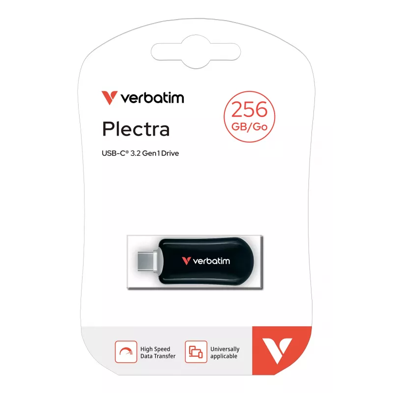 Verbatim Plectra USB-C-Flash-Laufwerk Schwarz 256GB, 256 GB, USB Typ-C, 3.2 Gen 1 (3.1 Gen 1), 100 MB/s, Kappenlos, Schwarz